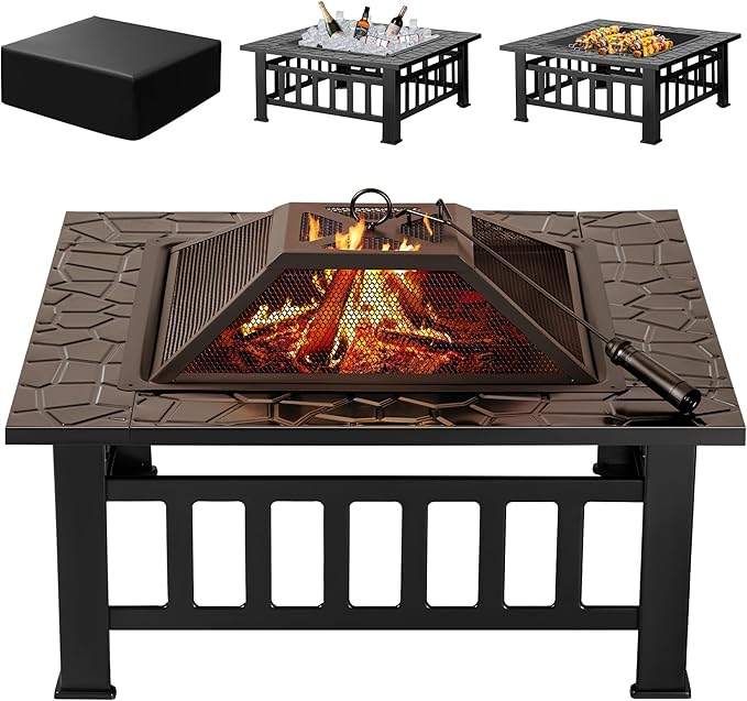 Outdoor Fire Pit, 32 Inch Firepit Table Metal Outdoor Fireplaces