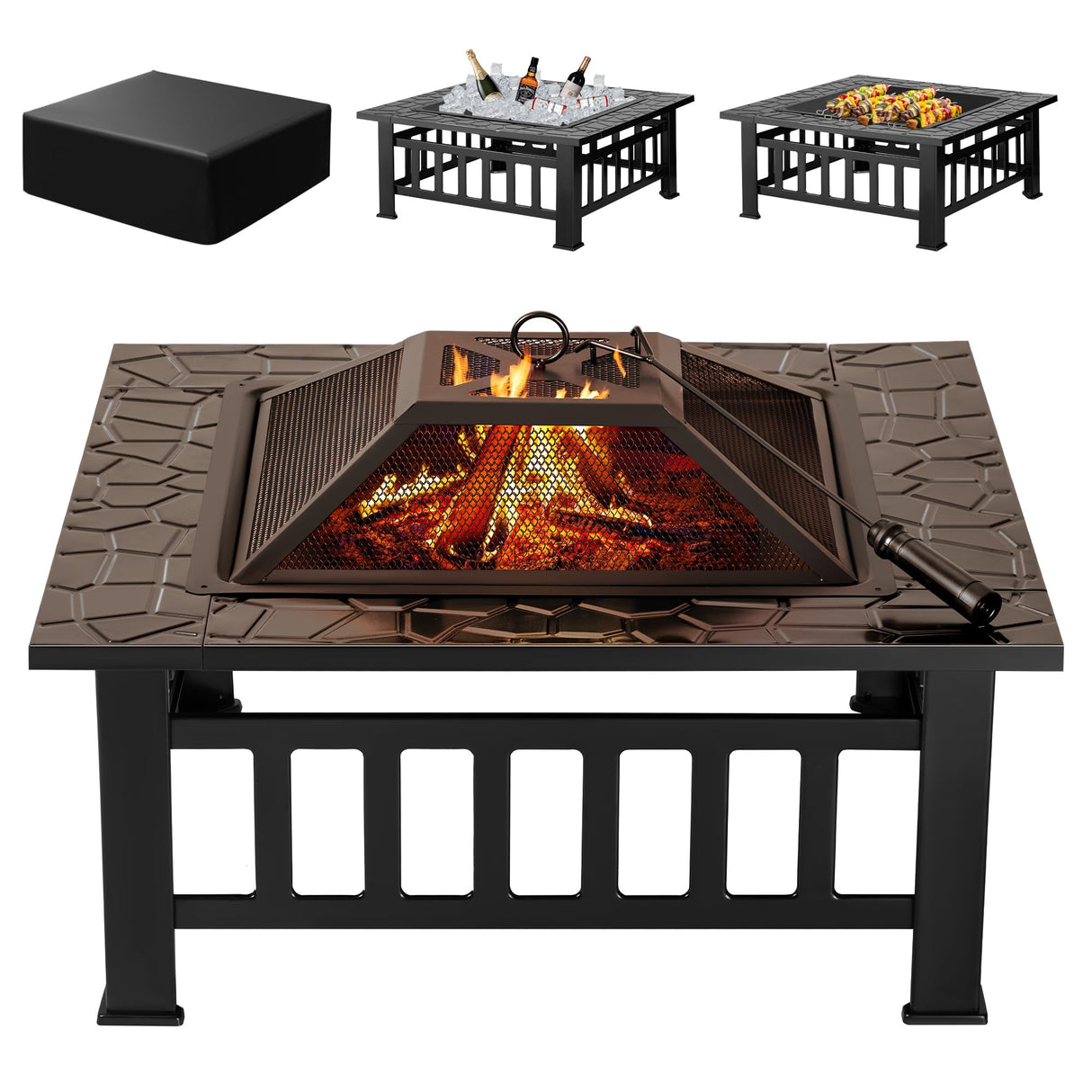 Outdoor Fire Pit, 32 Inch Firepit Table Metal Outdoor Fireplaces