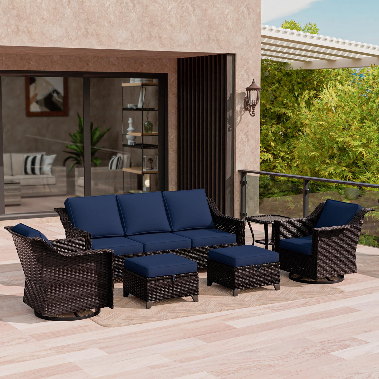 6 Piece Patio Conversation Sets, Outdoor PE Rattan Wicker Furniture Sets