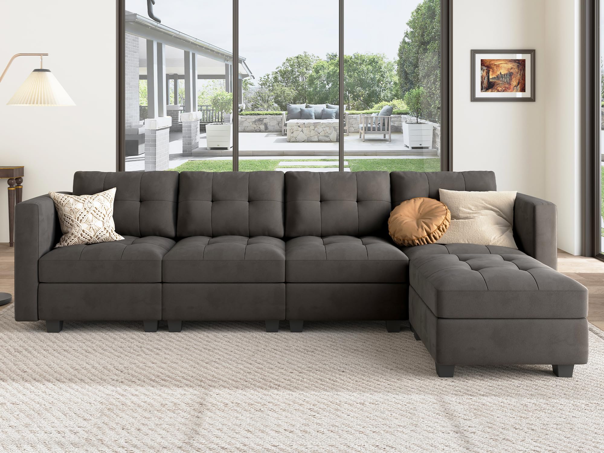 Modular Sectional Sofa with Storage Seat Convertible L Shaped Couch