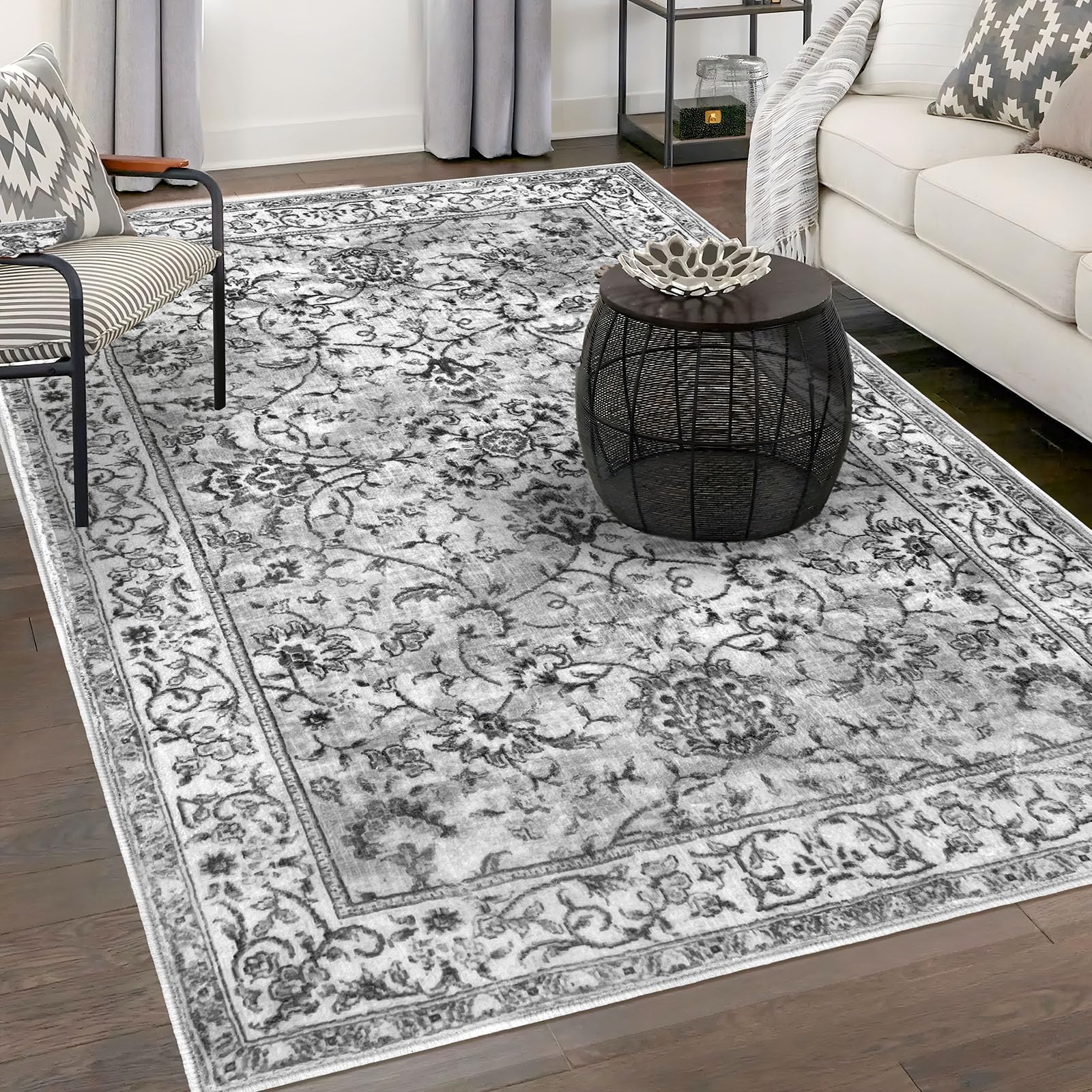 Area Rug 5x7 Living Room Rug Washable Rug Vintage Floral Rug Bedroom Rug Non Slip