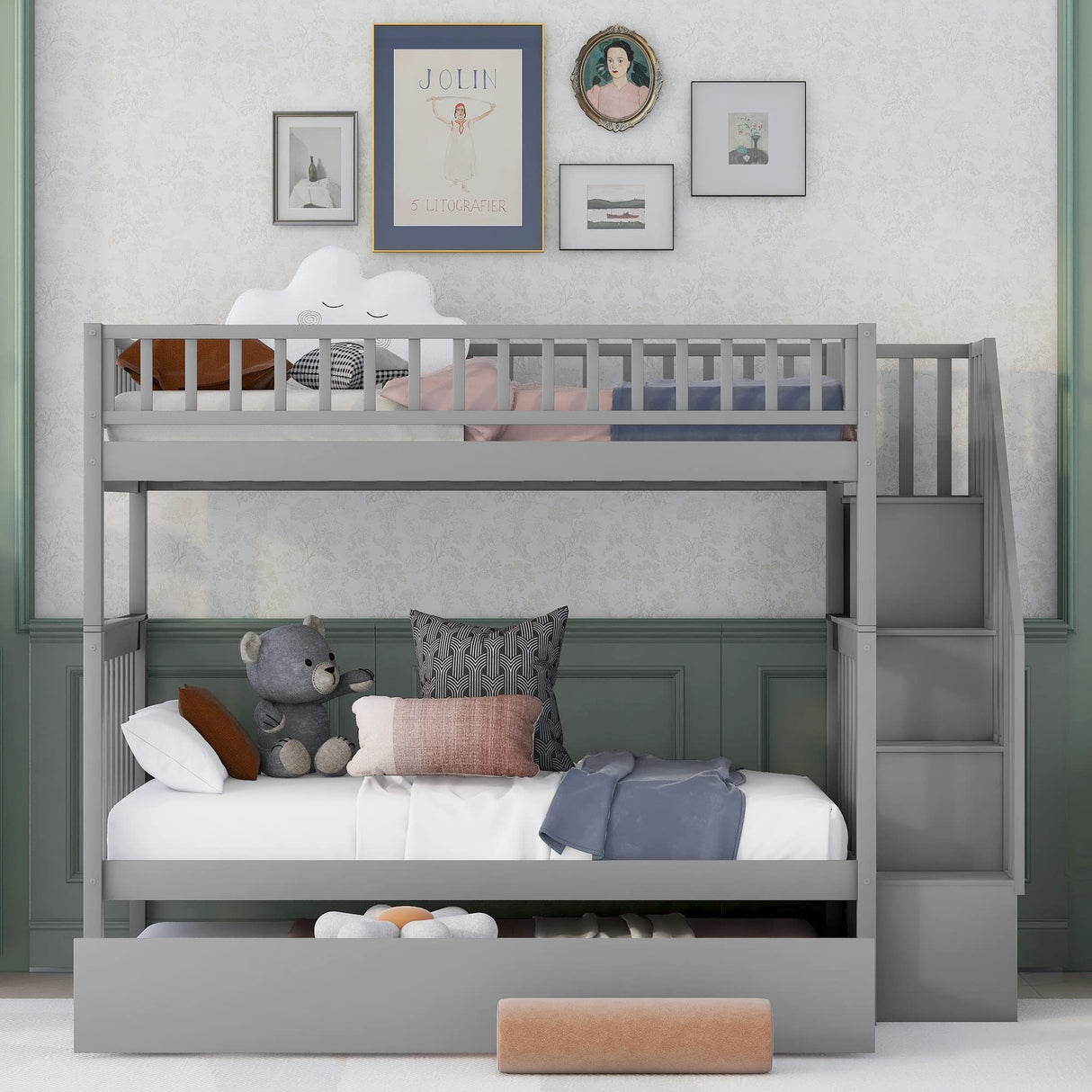 Bunk Beds Twin Over Twin Size, Solid Wood Bunk Beds