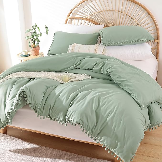 Queen Comforter Set - Comforter Queen Size Sets with Ball Pom Fringe