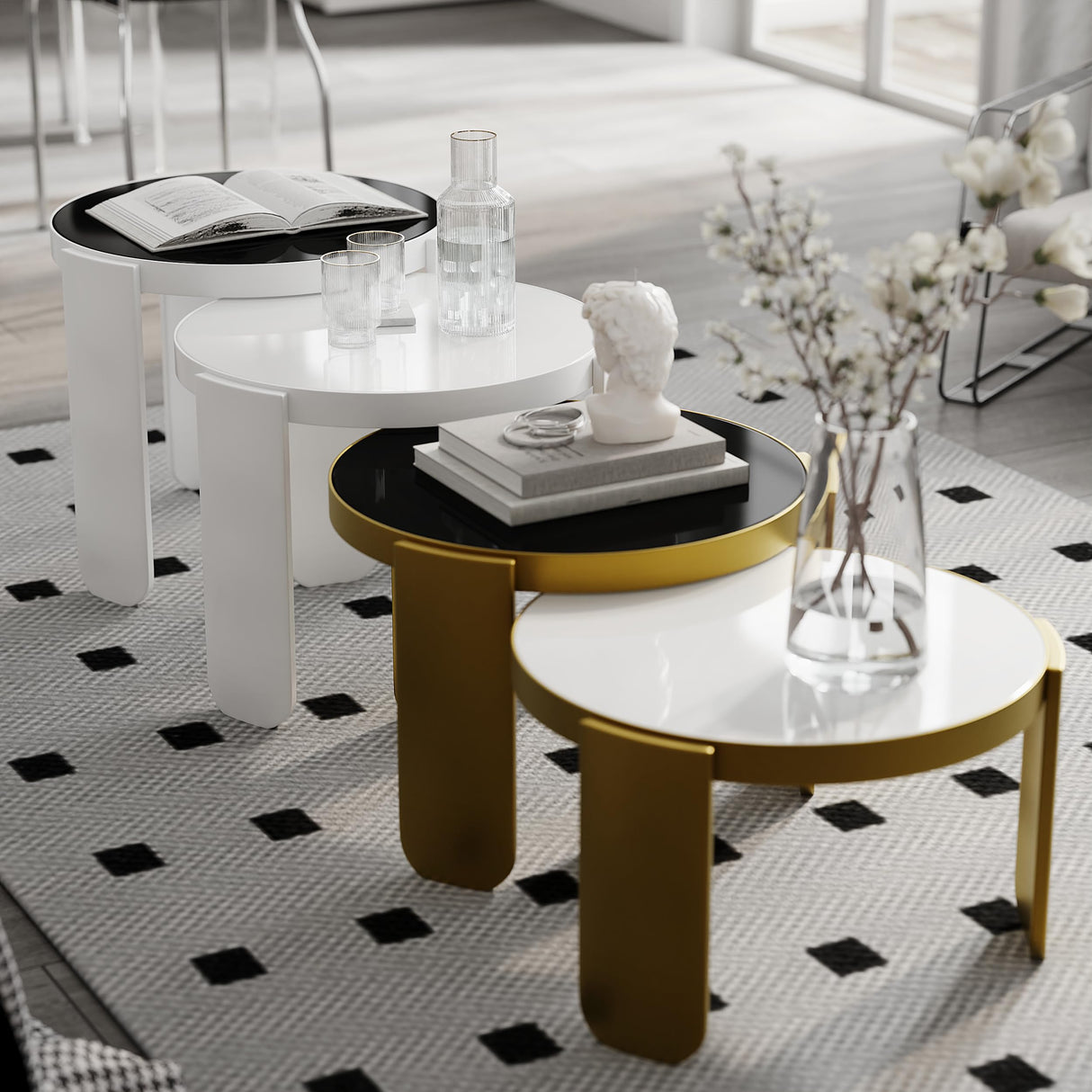 Round Coffee Table for Living Room, 4 in 1 Nesting Coffee Table for Apartment