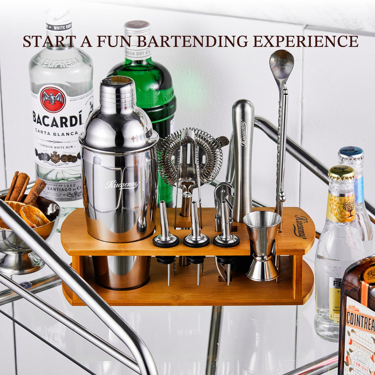 Premium Cocktail Shaker Set | 15-Piece Bartender Kit with Stand & Accessories