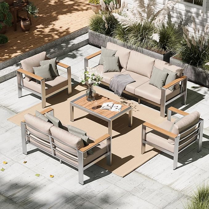 Aluminum Outdoor Patio Furniture Set with Coffee Table, 4 Piece Patio Conversation Sets