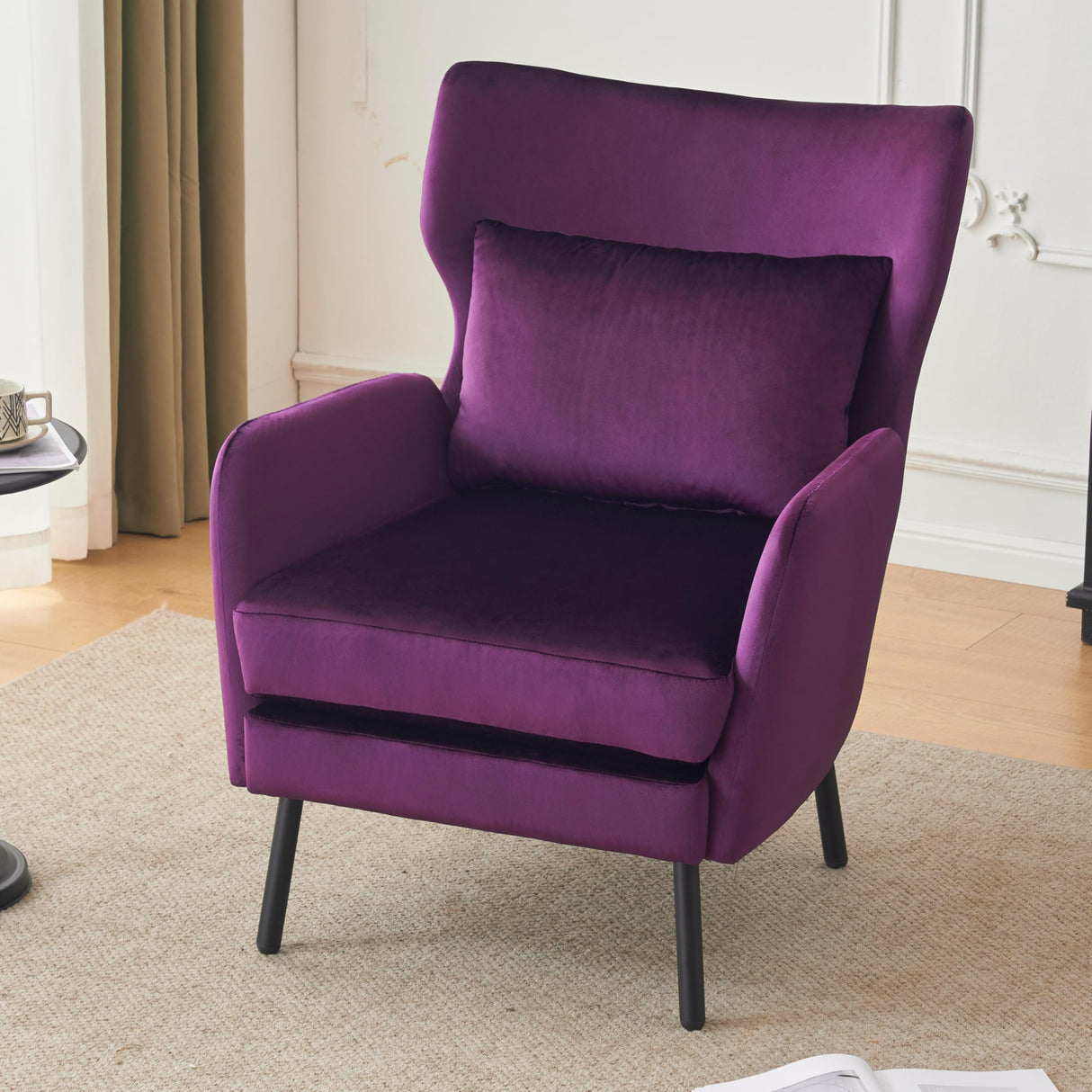 Wing Back Velvet Accent Chair, Modern Living Room Armchair Comfy Upholstered
