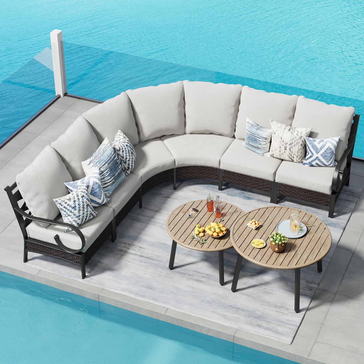 Half-Moon Patio Furniture Set 8 Piece, Curved Outdoor Sectional Sofa Conversation Sets