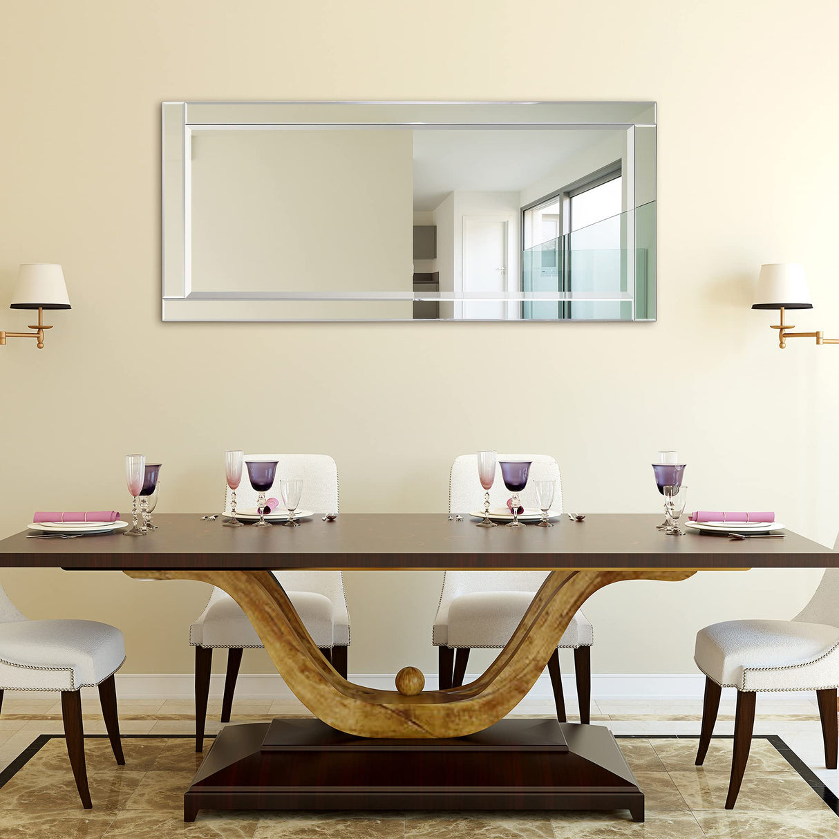 Modern Rectangle Wall Mirror for Vanity & Bathroom Solid Wood Frame