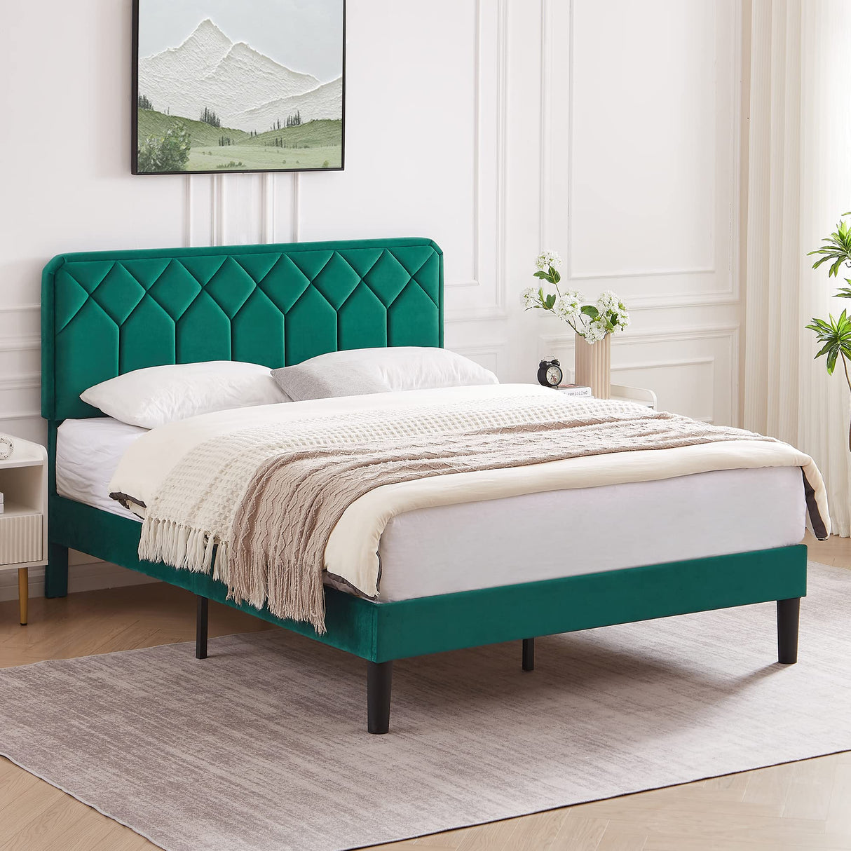 Queen Size Bed Frame Premium Upholstered Platform
