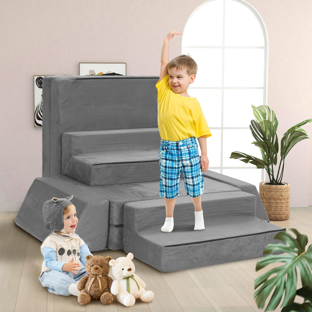 8 Pcs Modular Kids Play Couch, DIY Modular Toddler Couch for Playroom and Bedroom)