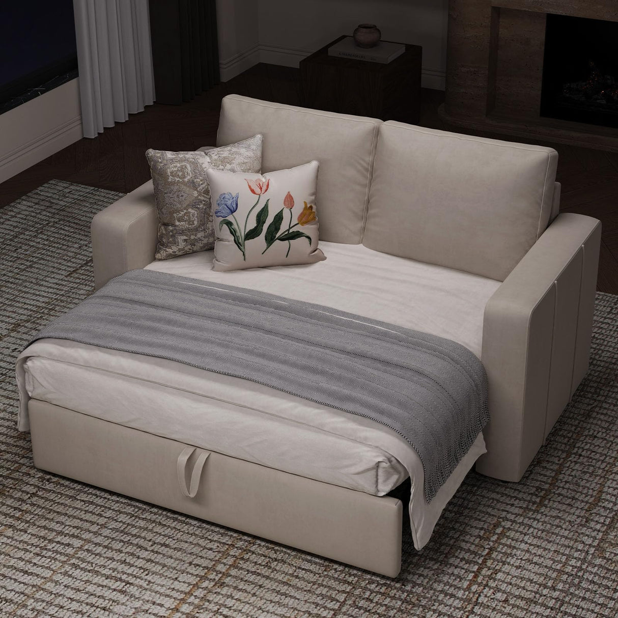 Modular Sectional Sleeper Sofa with Pull Out Couch Bed Velvet Fabric Loveseat Sleeper