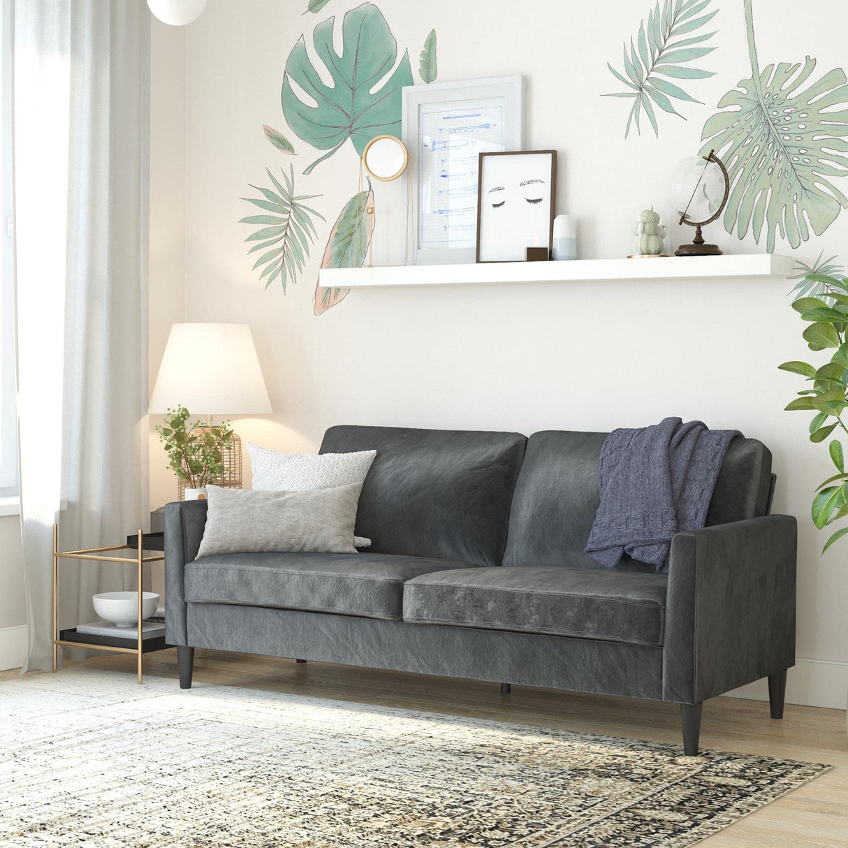 Winston Sofa with Pocket Coils, Dark Gray Velvet