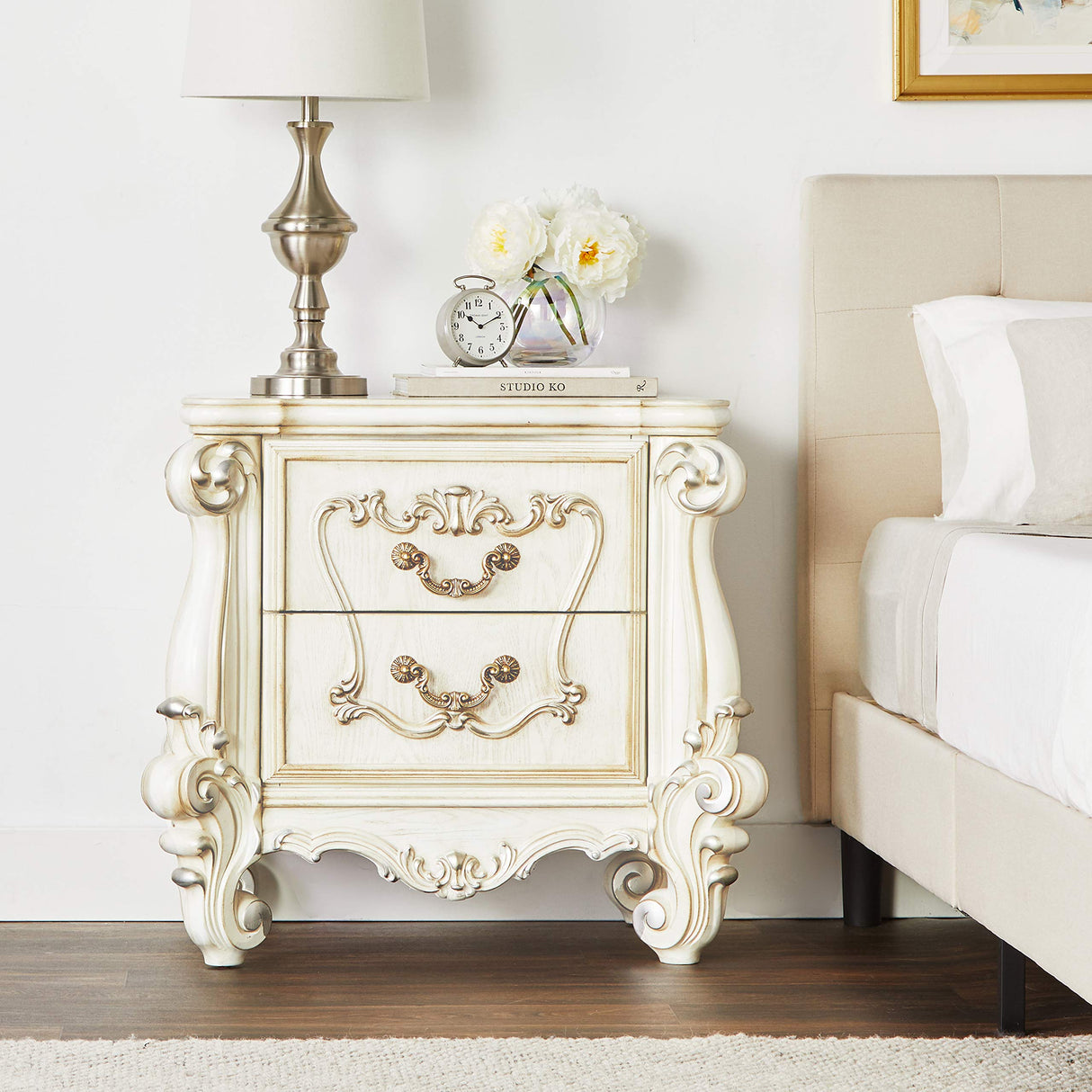 2 Drawer Nightstand in Bone and White
