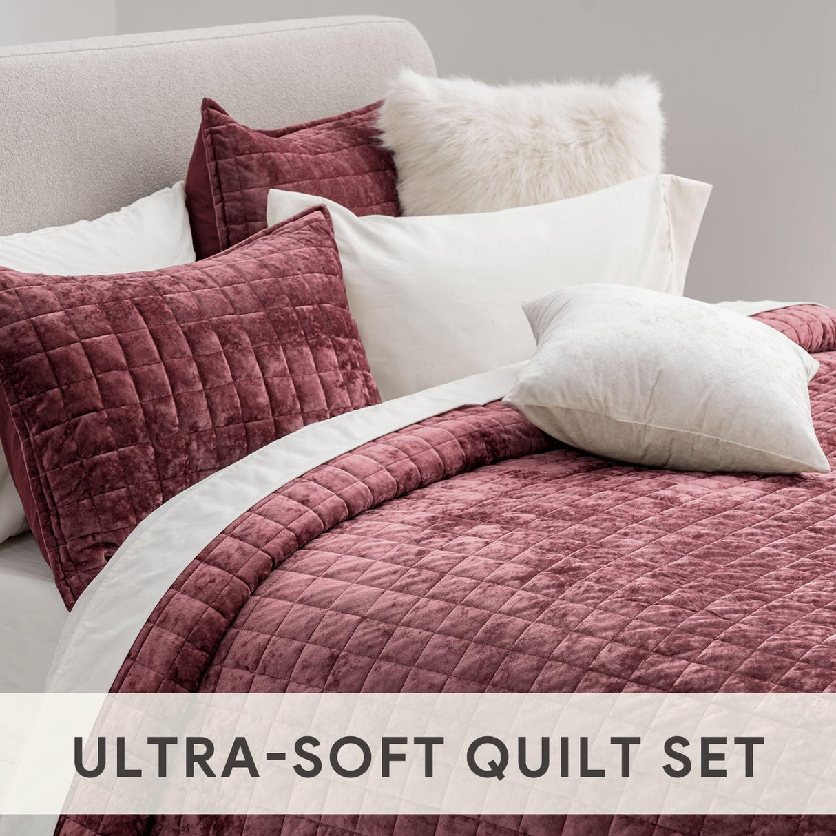 Luxury Velvet Quilt King Size, Ultra Soft Velvet Bedding Sets, Lightweight Quilted Velvet