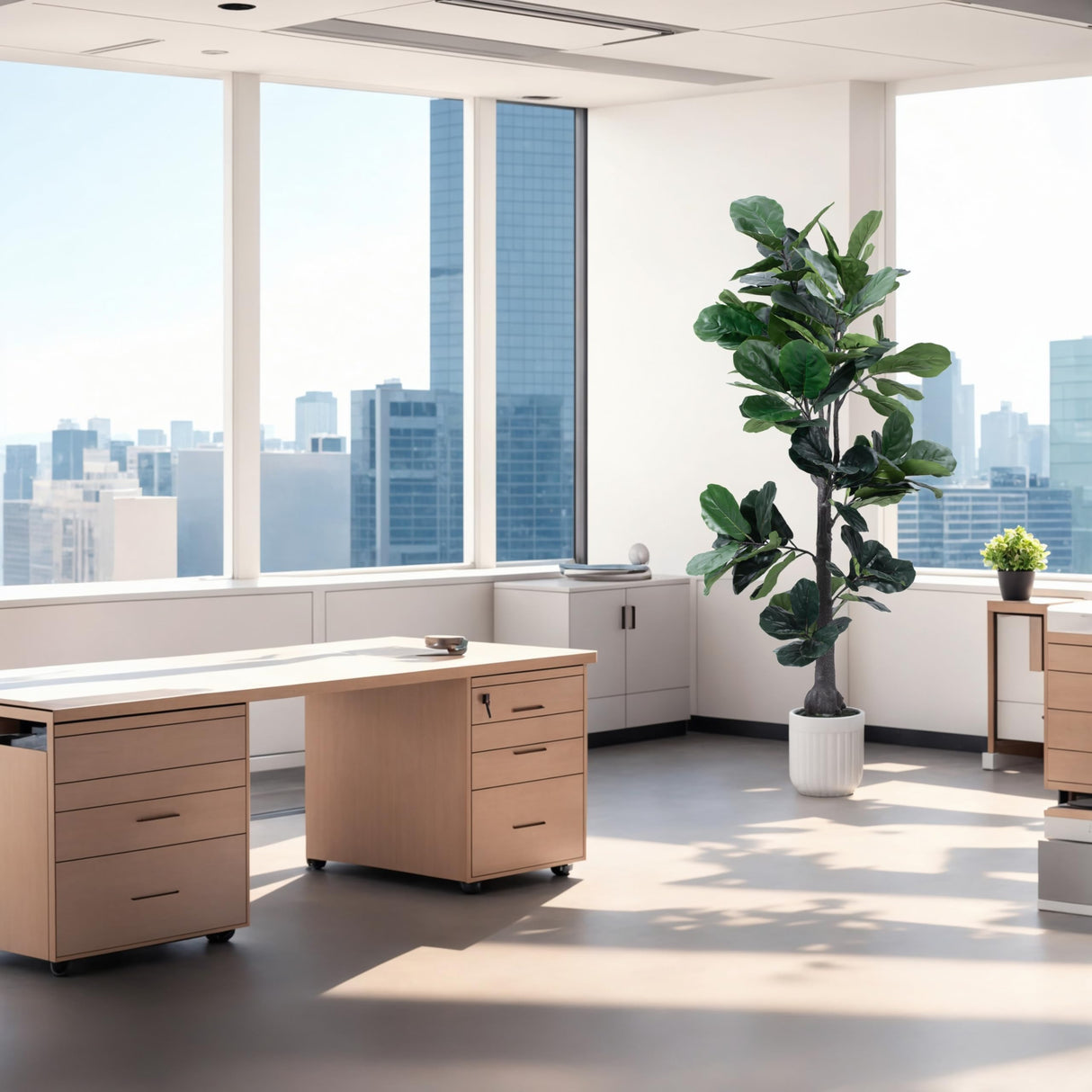 BLATOMIC Artificial Fiddle Leaf Fig Tree, 7FT Fake Ficus lyrata Silk Trees with White Tall Planter, Artificial Plant with Natural Wood Trunk and Lifelike Fruits, Large Faux Plant for Home Office Decor