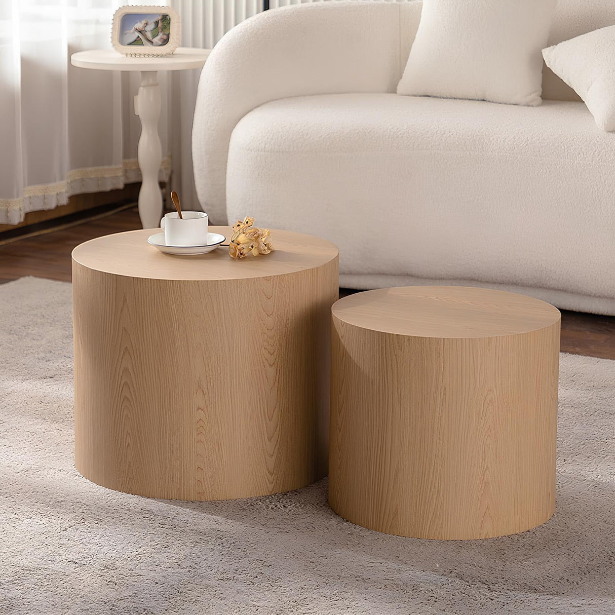 Round Nesting Coffee Table Set of 2 Modern Circle Table Farmhouse Round Coffee Table