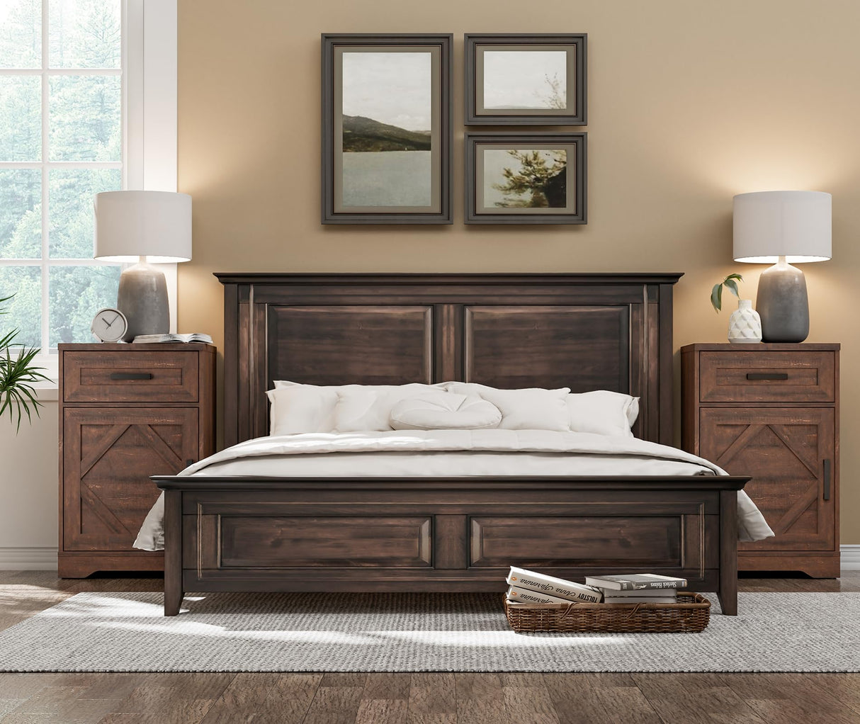 End Table with 1 Drawer & Barn Door, Farmhouse Large Sofa Side Table