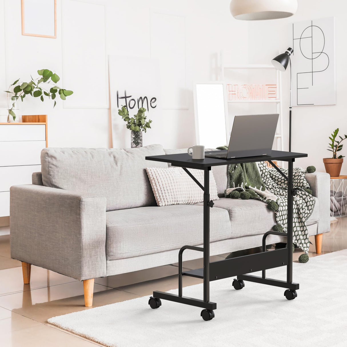 Mobile Adjustable Small Standing Desk Laptop Workstation, Black