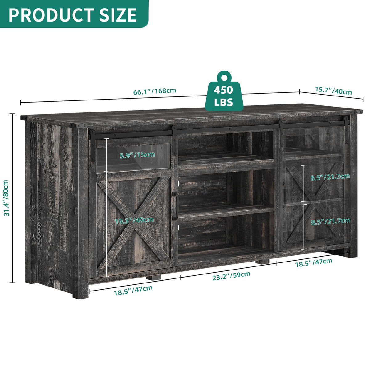 Farmhouse TV Stand for up to 75 Inch TV, Entertainment Center with Storage Cabinet,