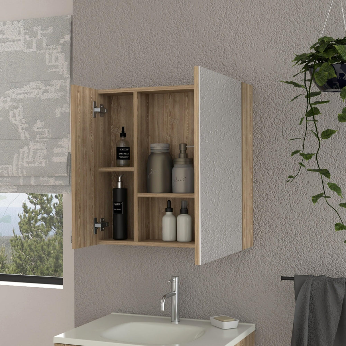 4-Shelf Bathroom Medicine Cabinet Light Grey/Beige/White Beige