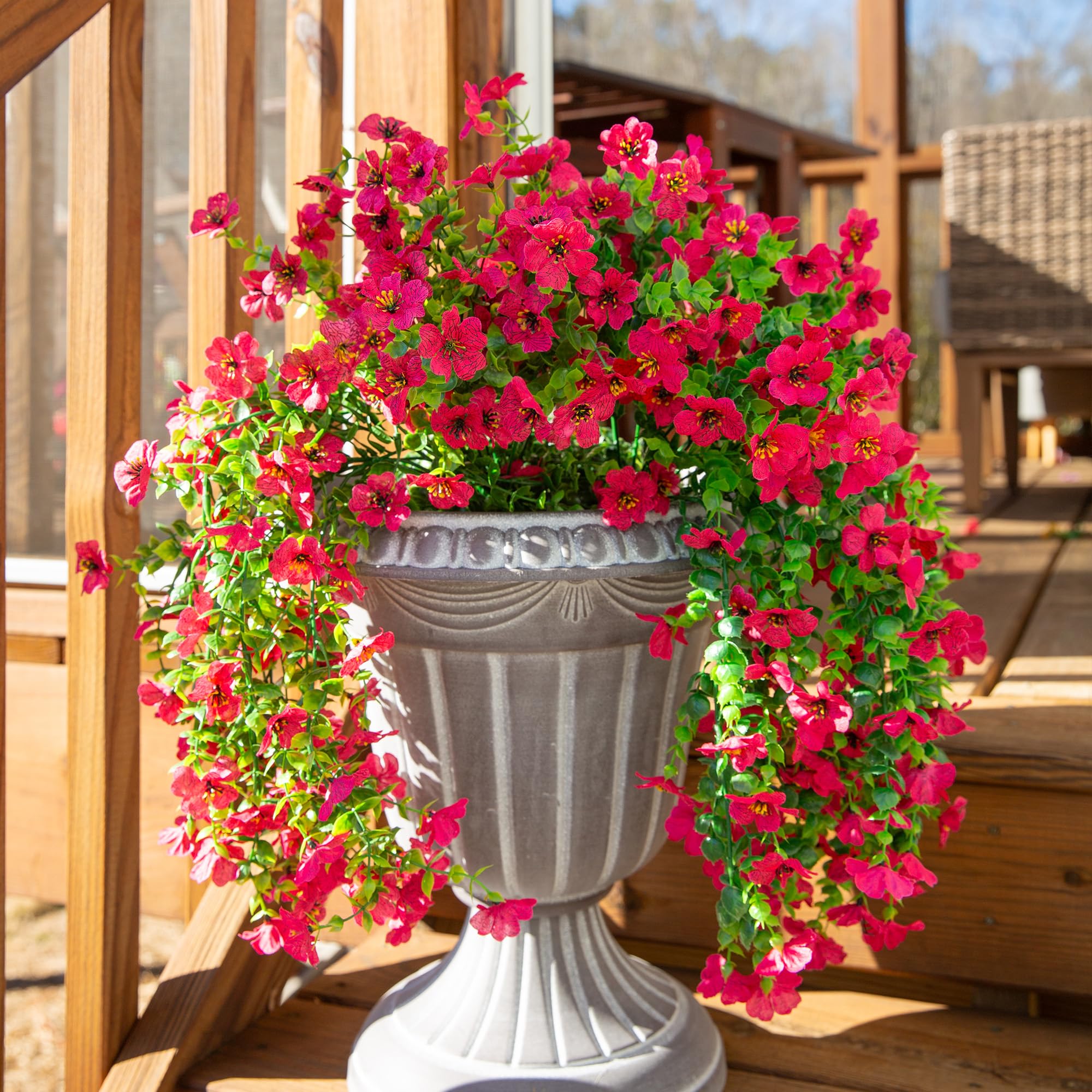 Artificial Flowers for Outdoors Fake Hanging Decoration, 2Pcs Hotpink Spring Decor