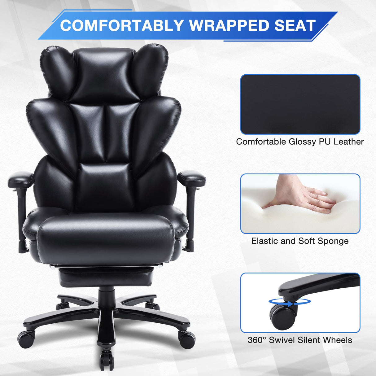 Big & Tall Executive Office Chair | PU Leather, Adjustable Back Support & Footrest