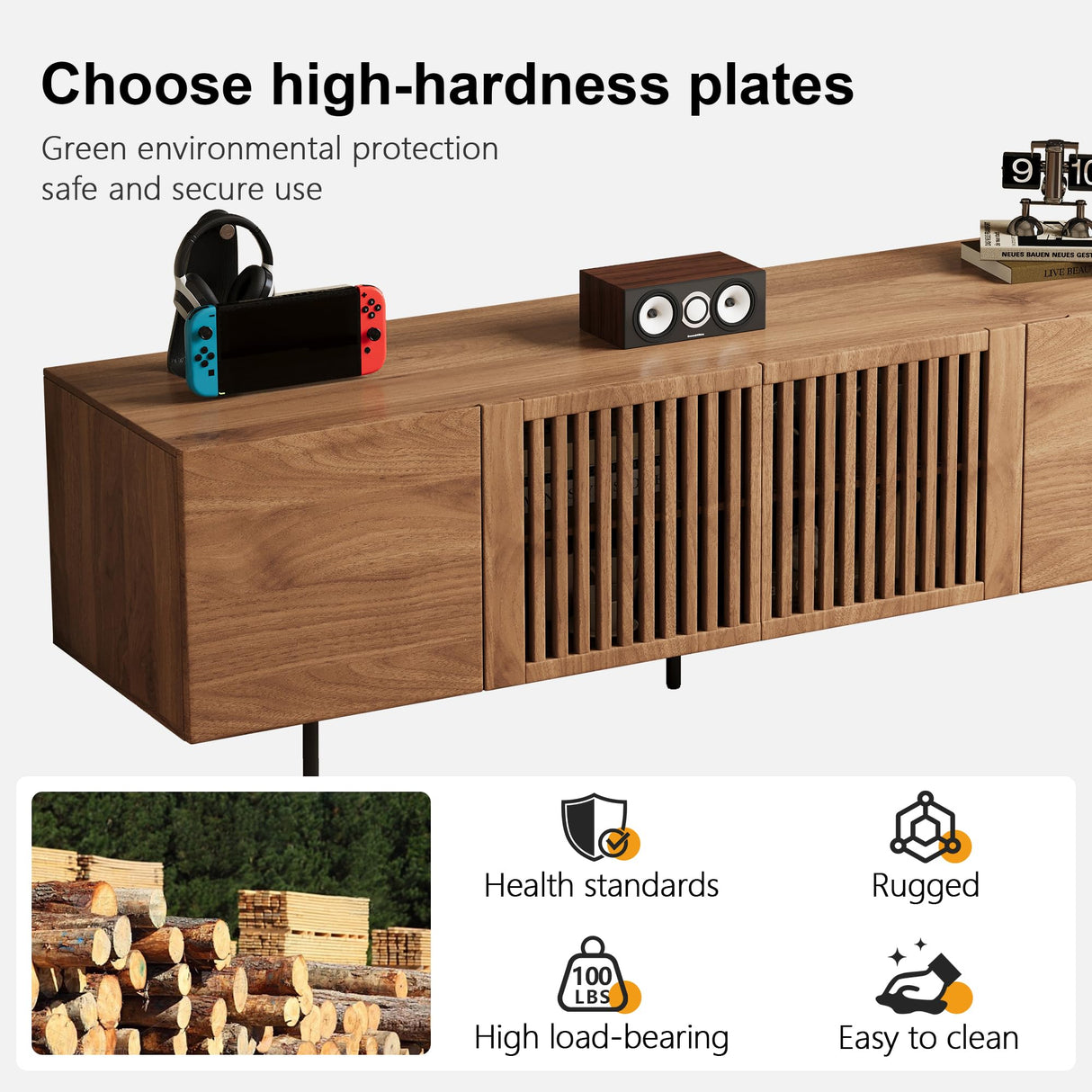 70.87" Mid-Century Modern Walnut TV Stand with Storage