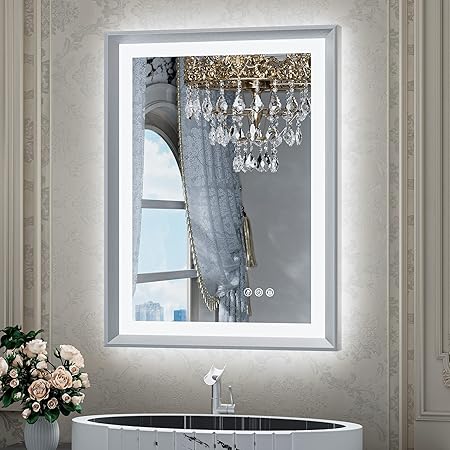 LED Mirror for Bathroom Black Metal Frame Frontlit & Backlit Lighted