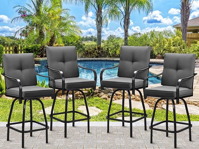 Patio Swivel Bar Stools Set of 4, Outdoor Bar Height Patio Swivel Chairs