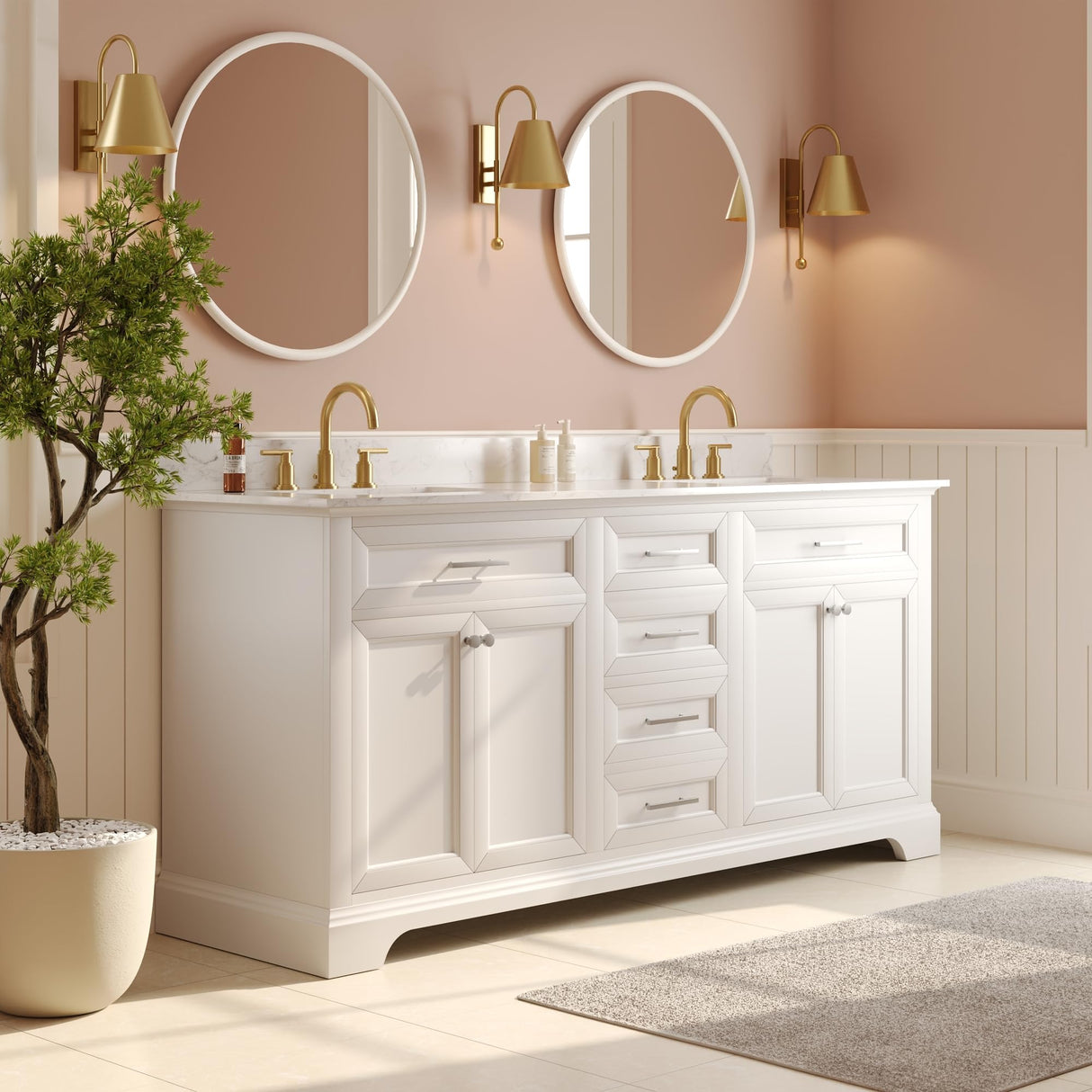 72'' Bathroom Vanity with Double Sink Top of DeerValley, Engineered Wood and Boxwood