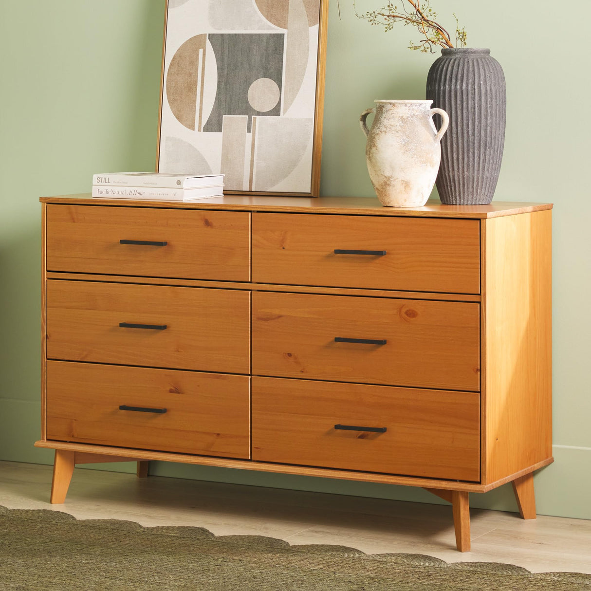 Modern Solid Pine Wood 6-Drawer Dresser