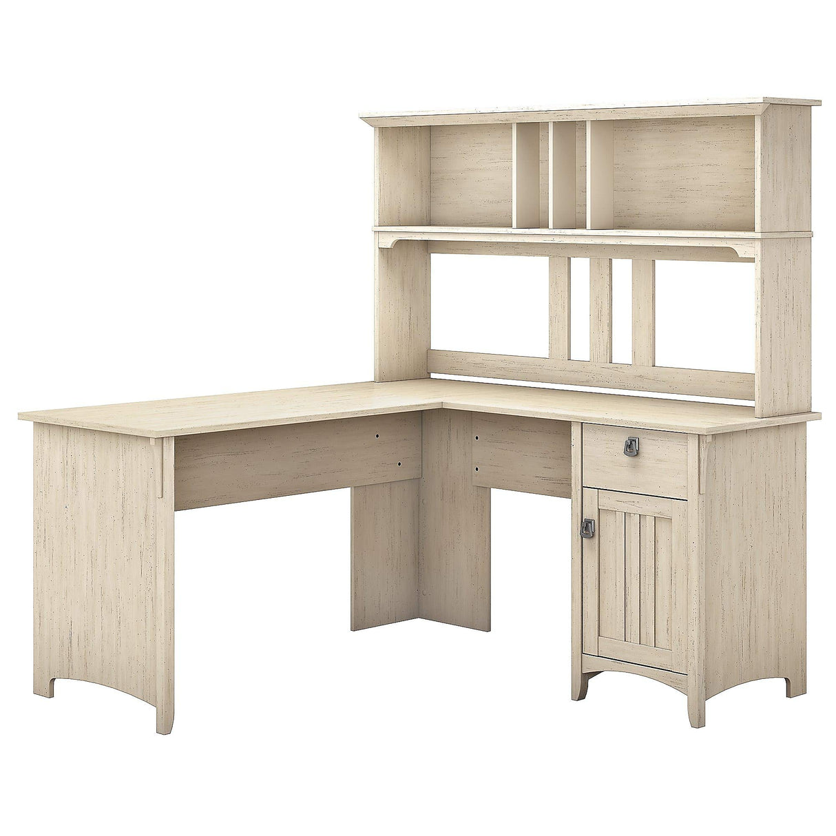 Salinas L Shaped Desk with Hutch in Antique White | Corner Table