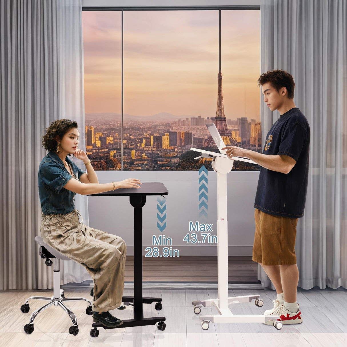 Mobile Standing Podium Desk Laptop Sit to Stand Height Adjustable Workstation