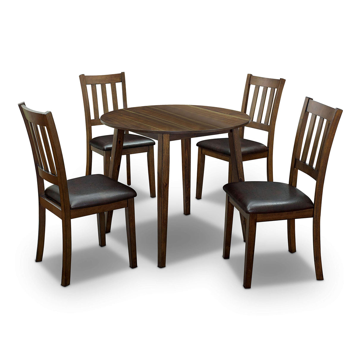 Round Dining Table Set, Walnut and Dark Brown