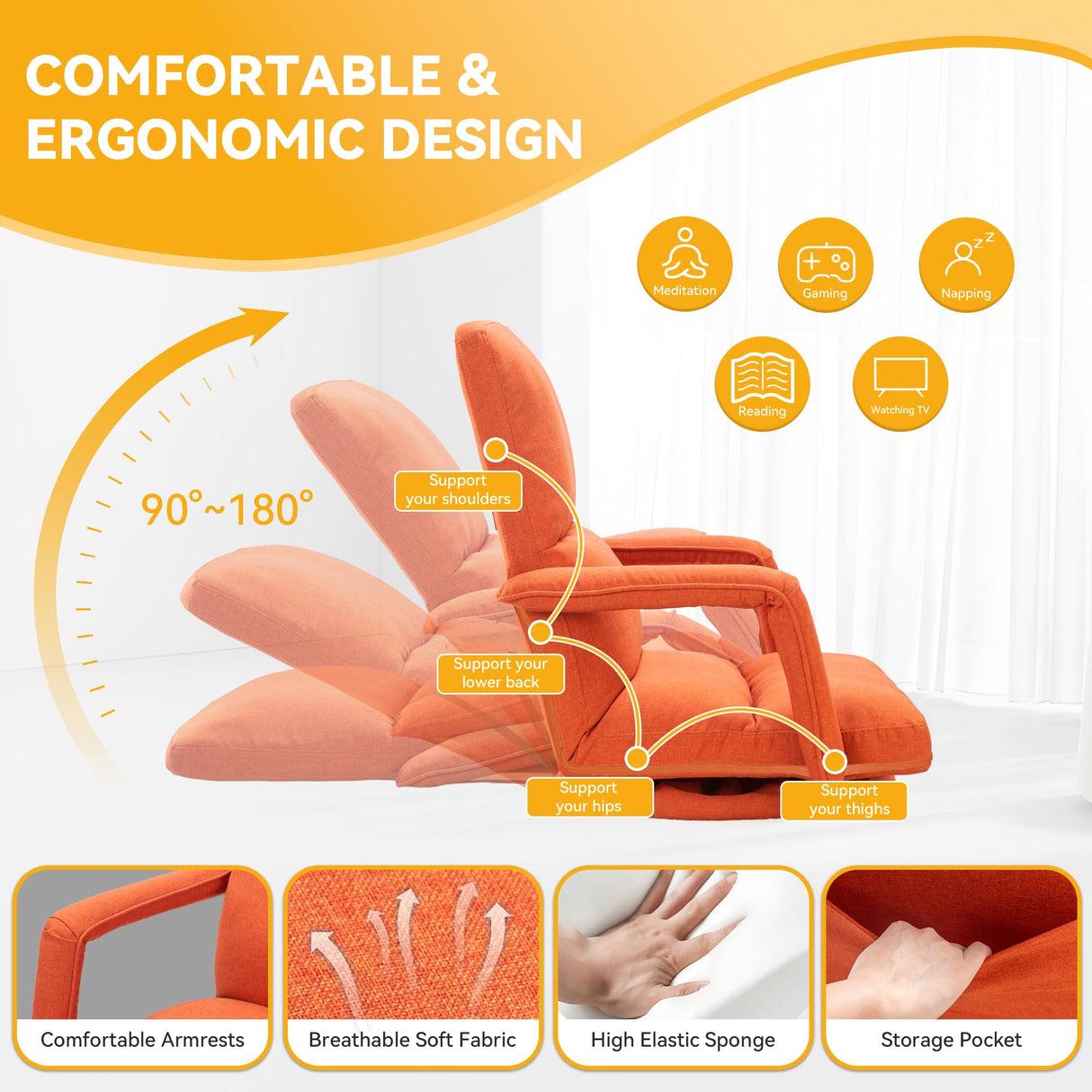 360° Swivel Floor Gaming Chair with Adjustable Backrest