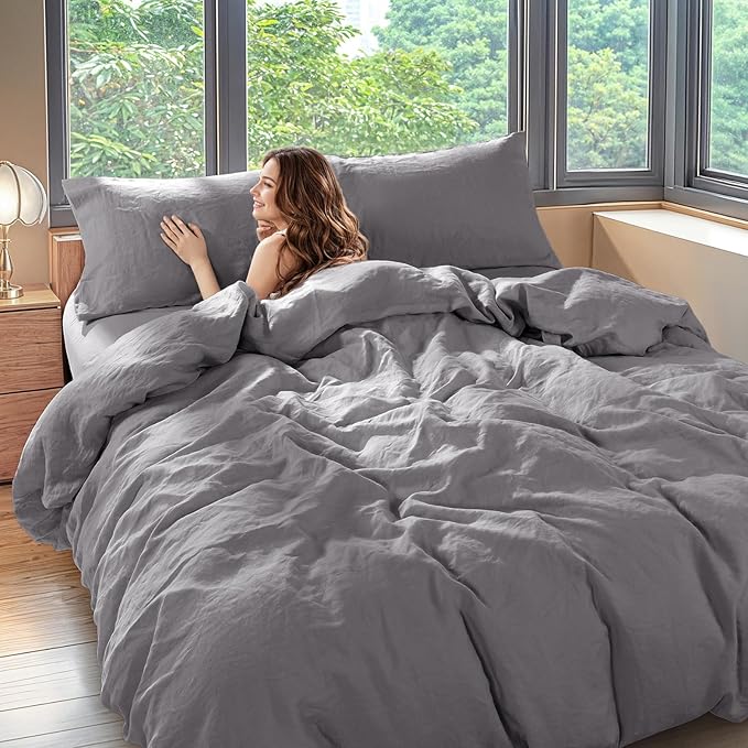 100% Linen Queen Duvet Cover Set, Luxury Pure Natural French Flax Linen Duvet Cover