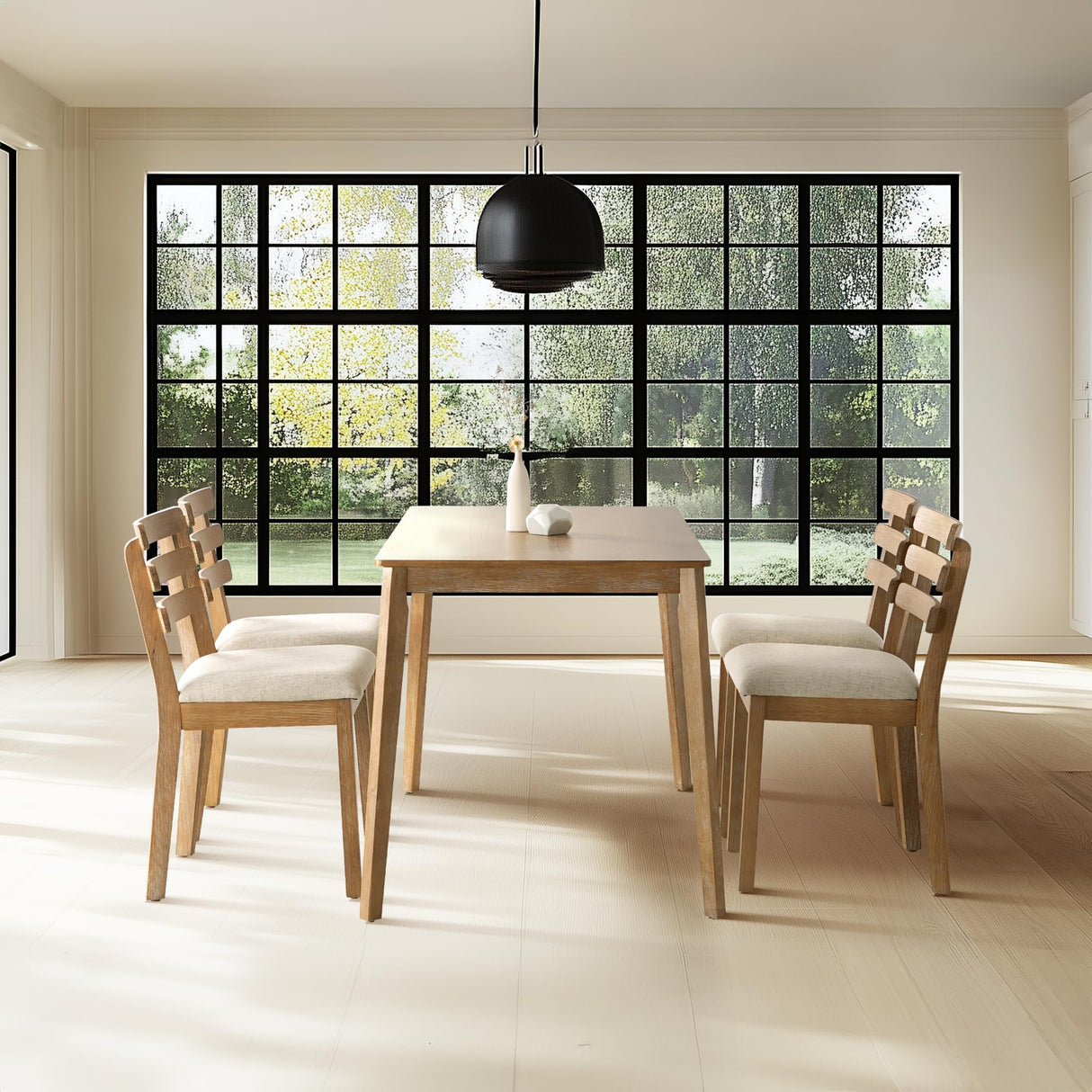 Dining Table Set for 4, Wooden Dining Roon Table and Solid Wood Chairs, 5-Piece Modern