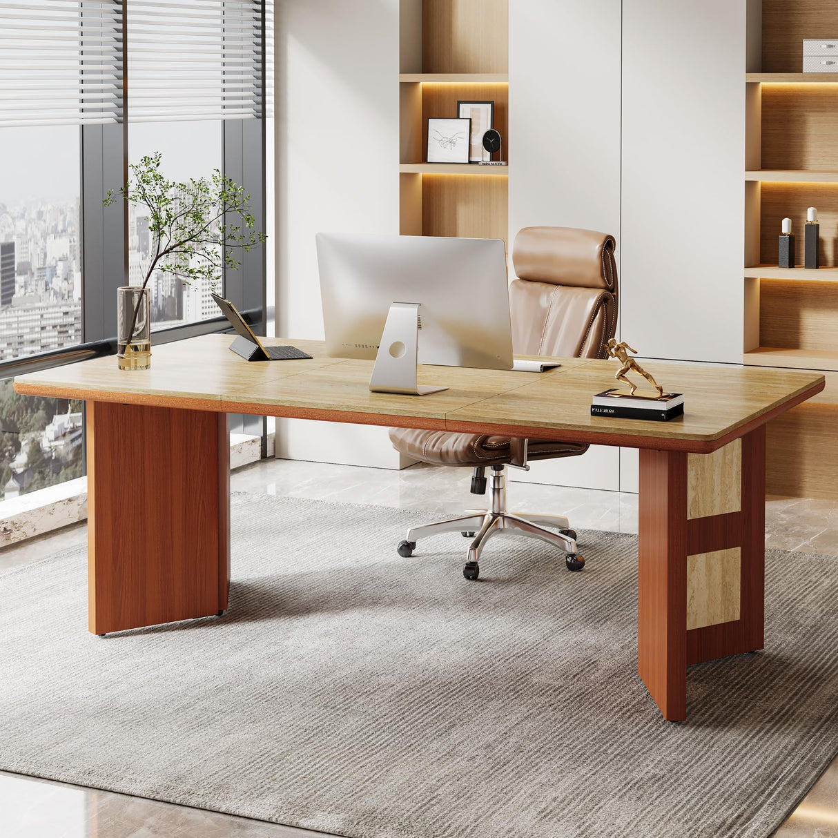 71" Large Executive Desk, Modern Unique Minimalist Office Computer Desk
