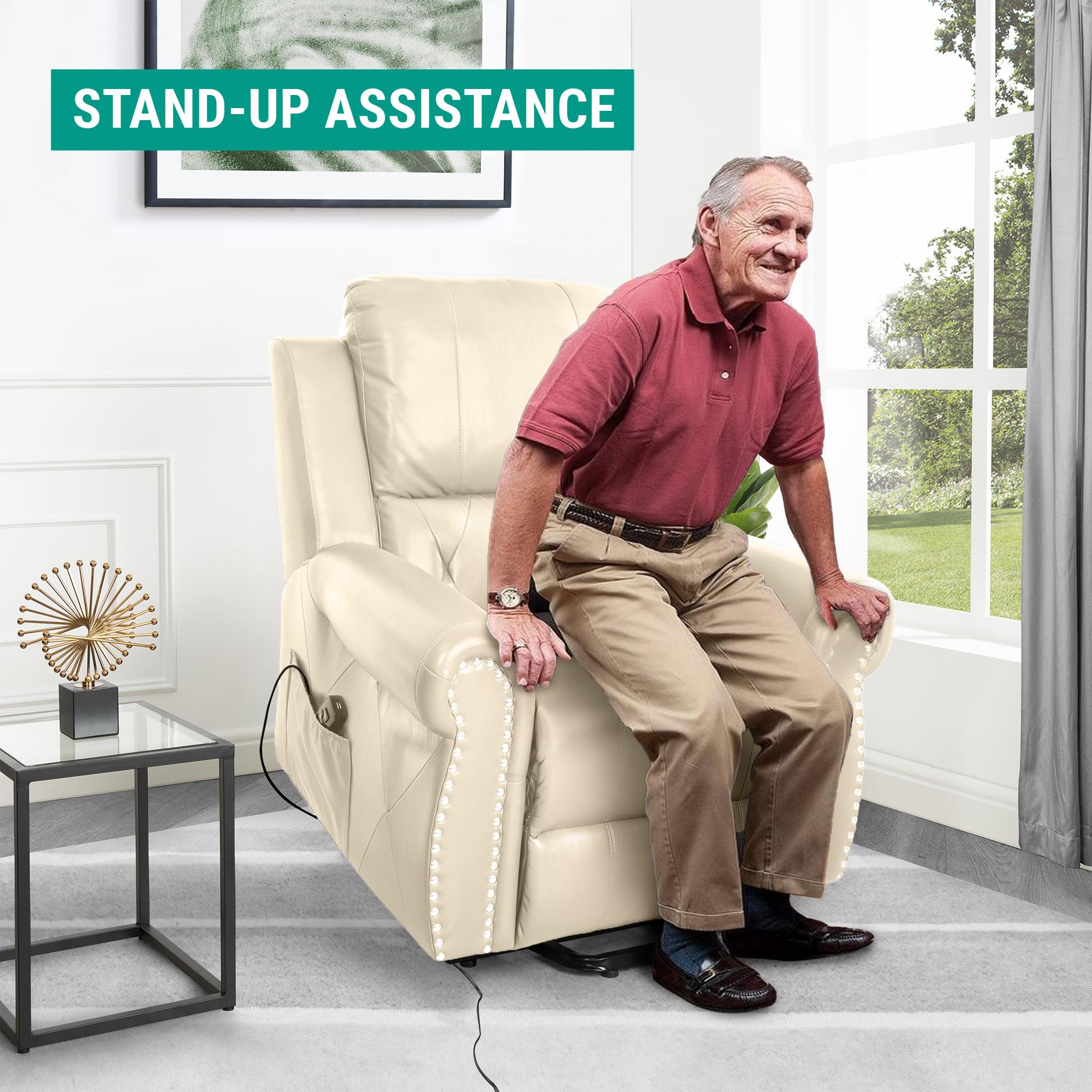 TatianaLux Air Leather Power Lift Recliner – Tufted Back &Remote Control