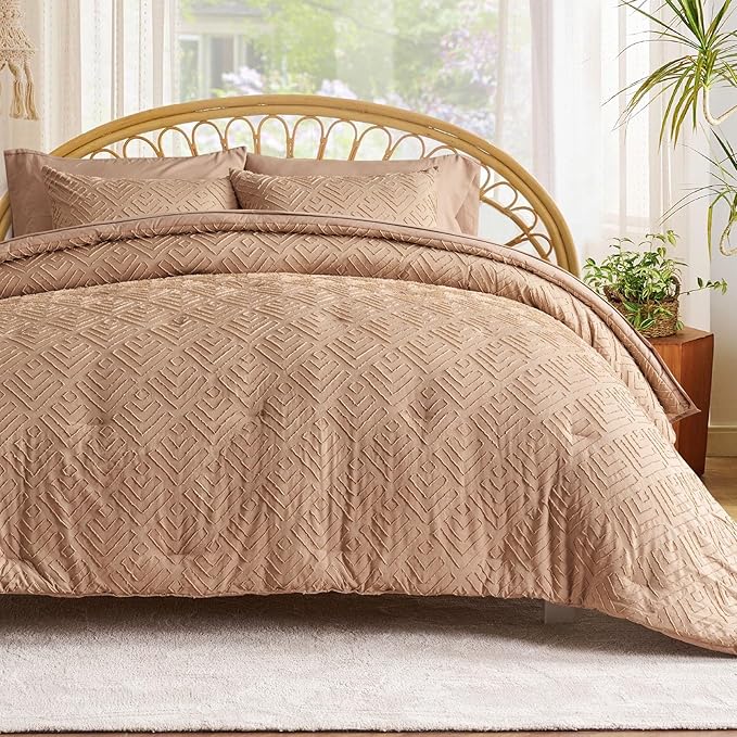 Boho Comforter Set King Size 7 Piece, Shabby Chic Tufted Comforter Set with Sheets