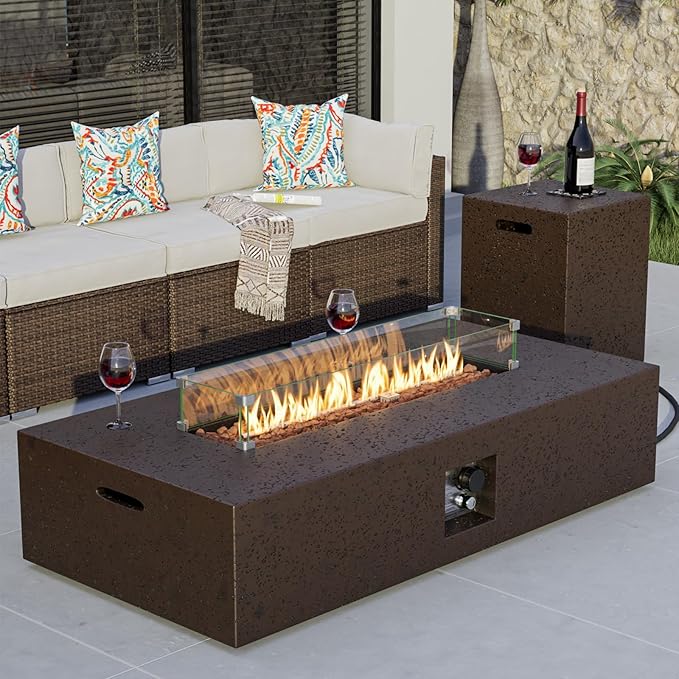 2-Piece Outdoor Propane Firepit Table Set w Tank Table