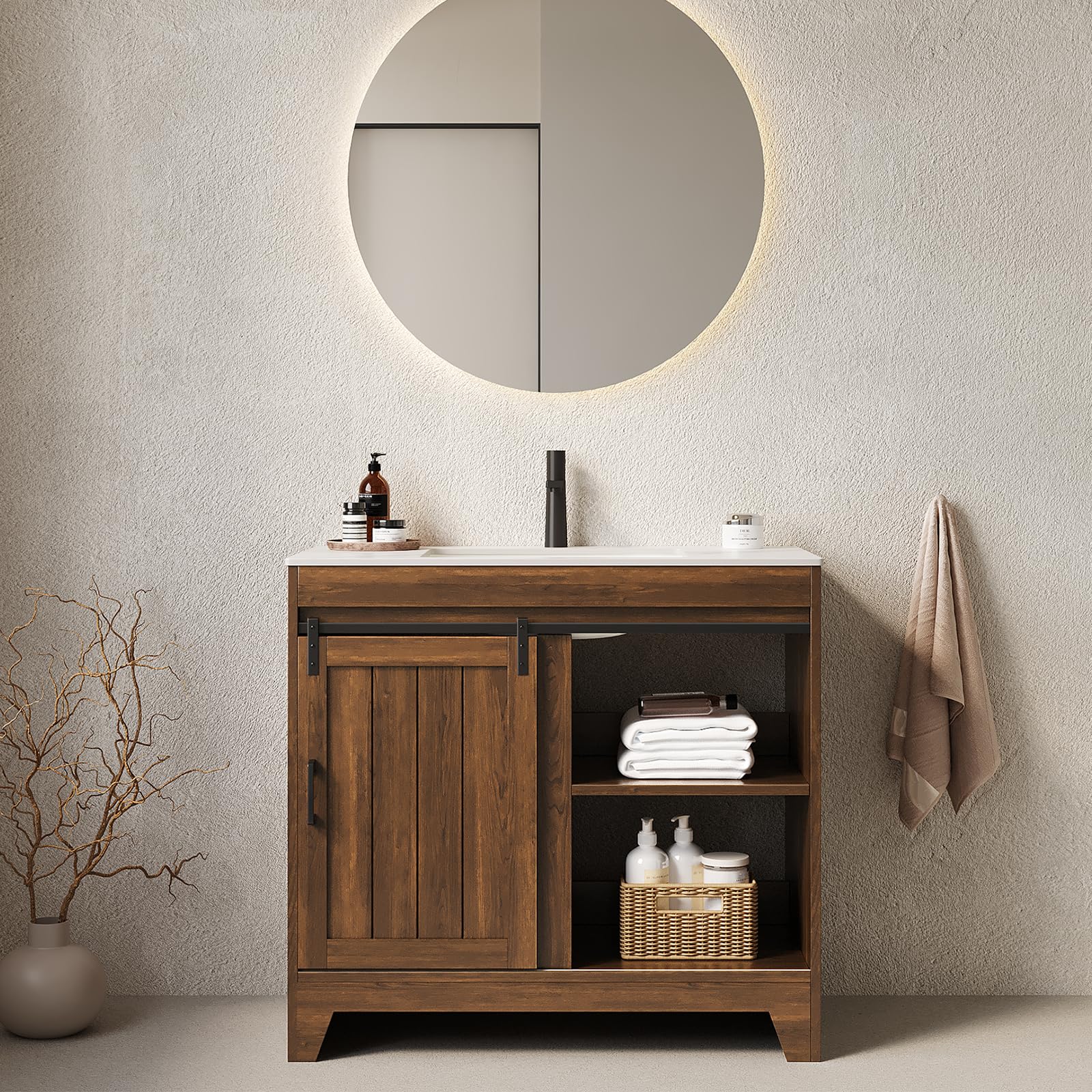 36" Farmhouse Bathroom Vanity with Ceramic Sink – Bircata