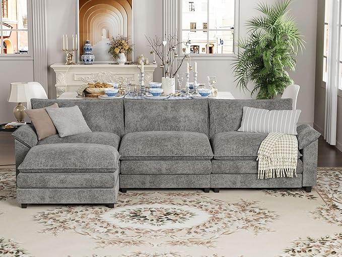 Sectional Modular Sofa U Shaped Chenille Fabric Couch