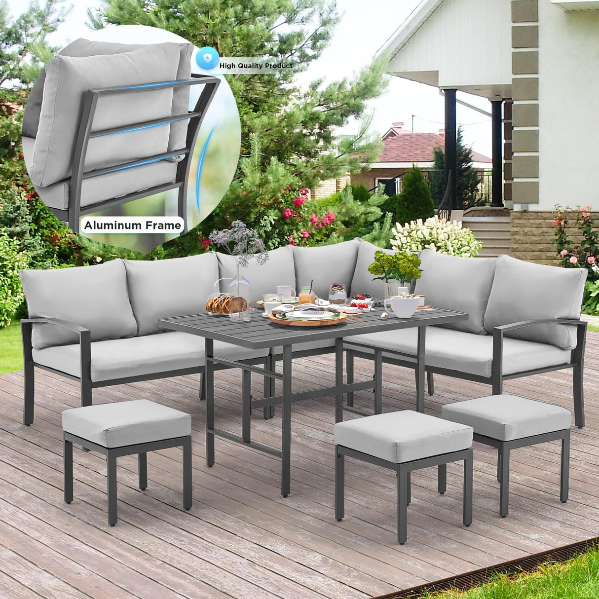 7 Pieces Aluminum Patio Conversation Set, All Weather Metal Frame Outdoor Furniture Set