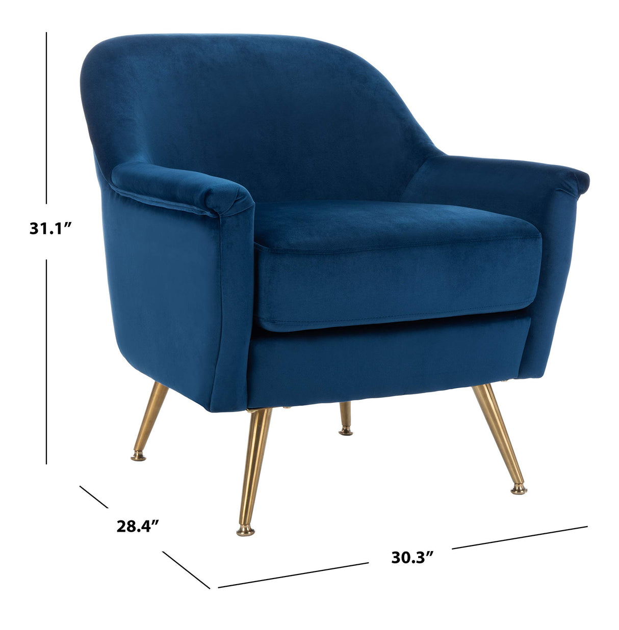 Home Brienne Retro Glam Navy Velvet and Brass Arm Chair