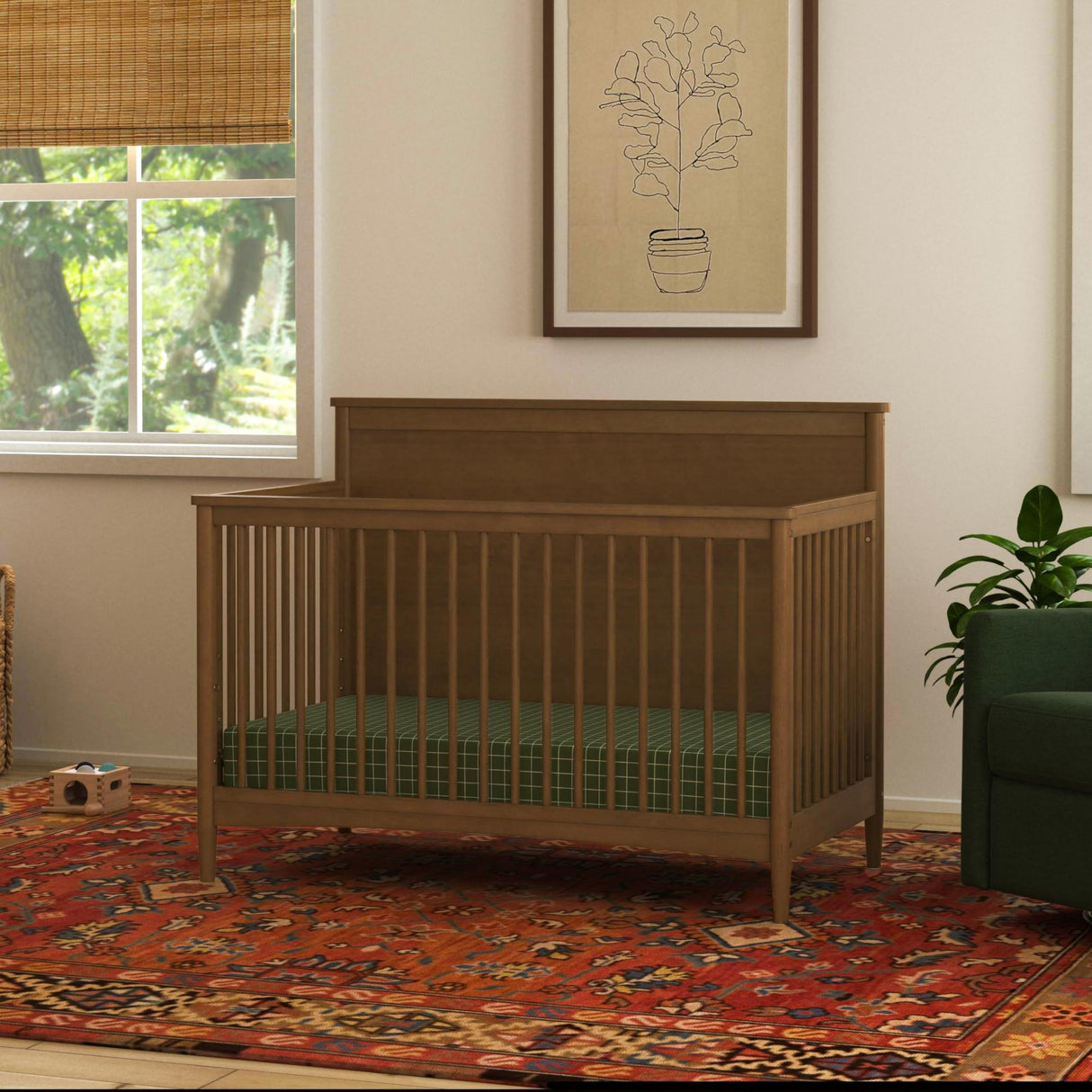 4-in-1 Convertible Crib in Walnut, GREENGUARD Gold Certified