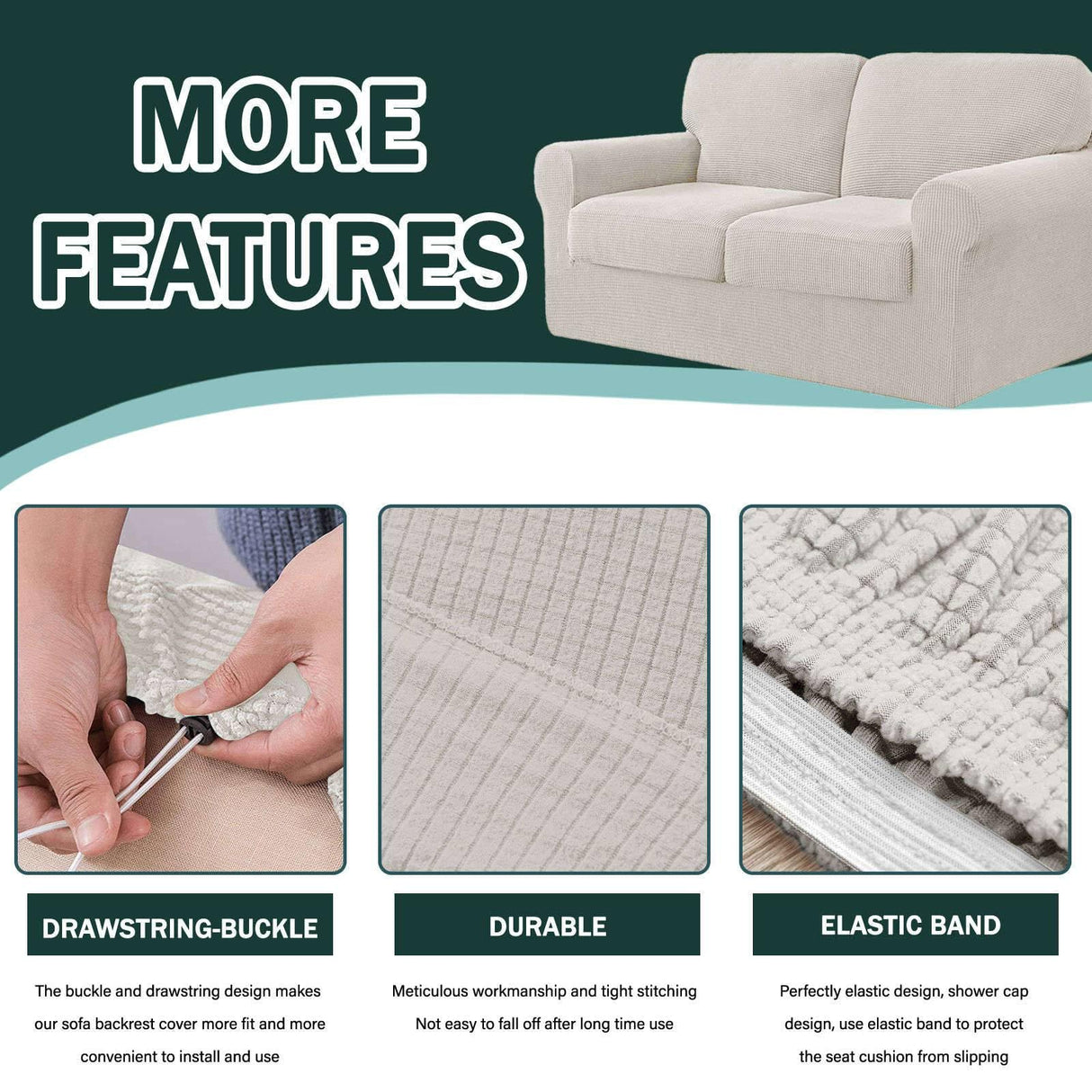 5 Piece Couch Cover for 2 Cushion Couch Loveseat Cover, Spandex Spandex Stretch Sofa Cover