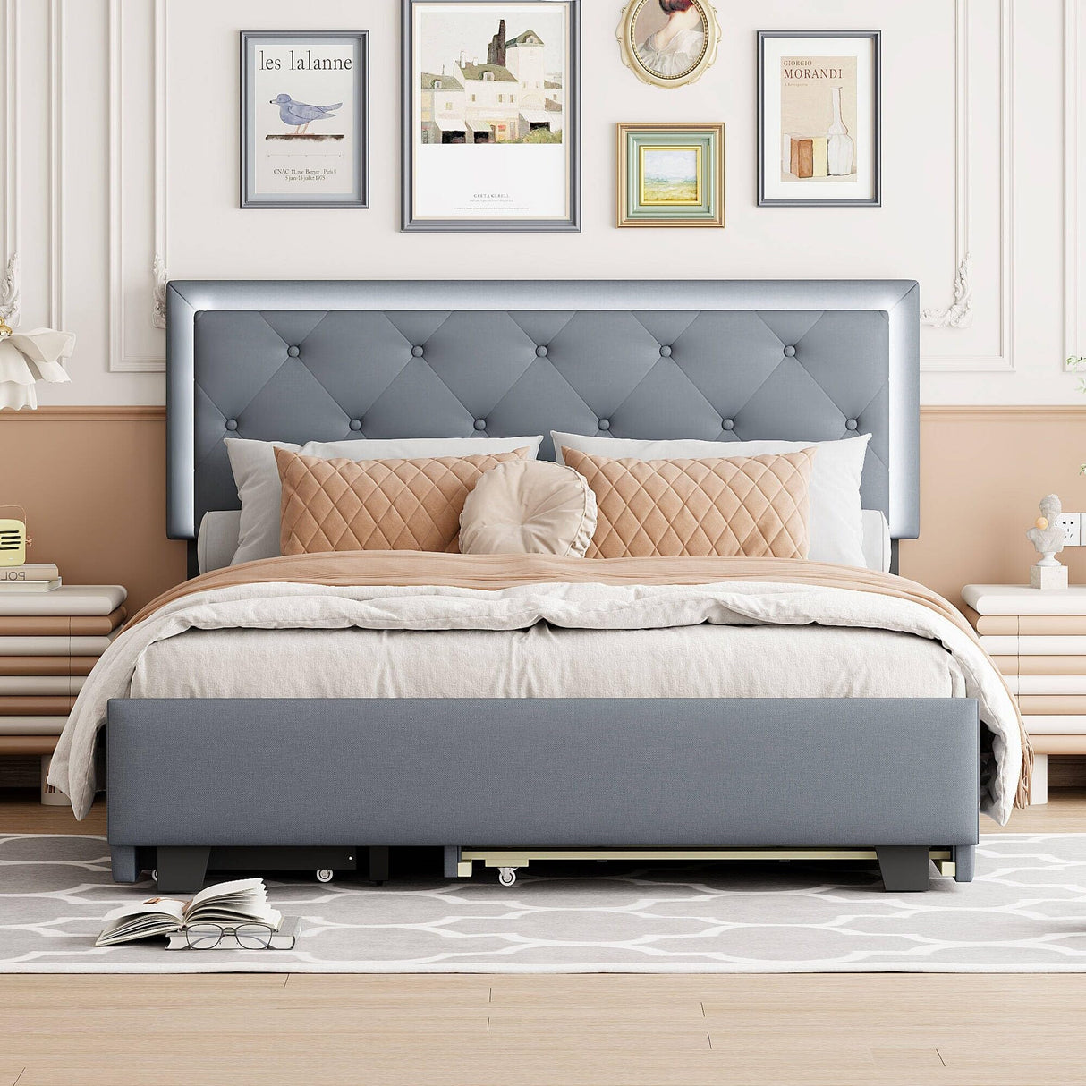Velvet Storage Platform Bed, with 2 Big Drawers