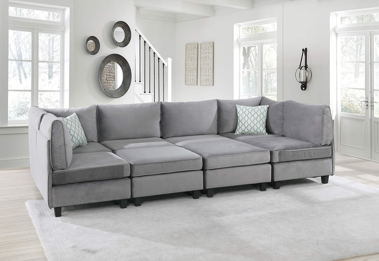 Gray Velvet 8Pc Modular Sectional Sofa